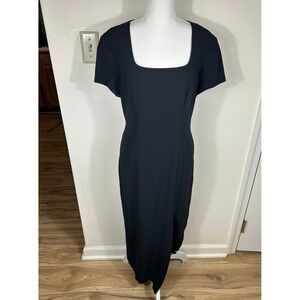 VTG Liz Claiborne Maxi Dress Sz 8 Black Square Neck Column 90s Minimalist LBD